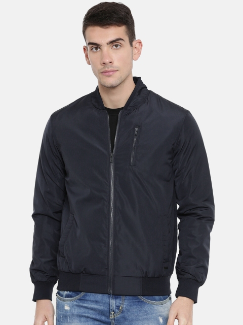 

Parx Men Navy Blue Solid Bomber Jacket