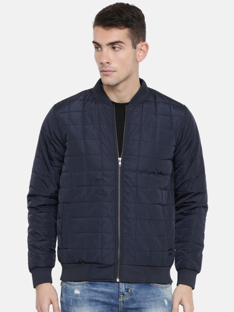 

Parx Men Navy Blue Solid Quilted Jacket