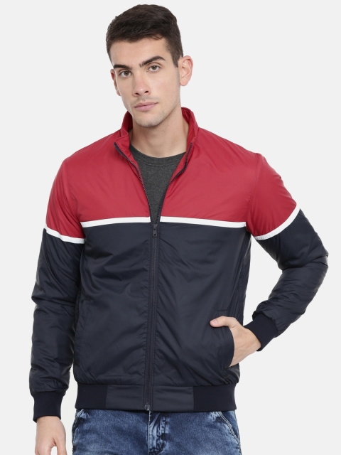 

Parx Men Navy Blue & Red Colourblocked Bomber Jacket