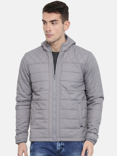 

Parx Men Grey Solid Quilted Jacket