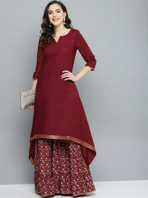 

HERE&NOW Carmine Gota Patti Kurta with Floral Sharara, Maroon