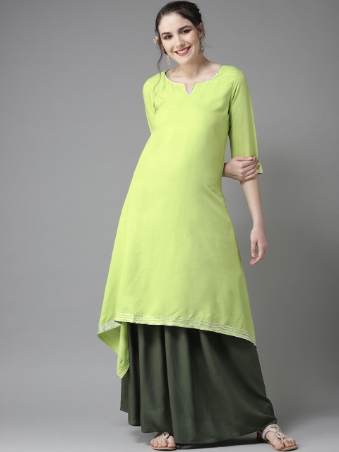

HERE&NOW Women Lime Green Solid Kurta with Skirt