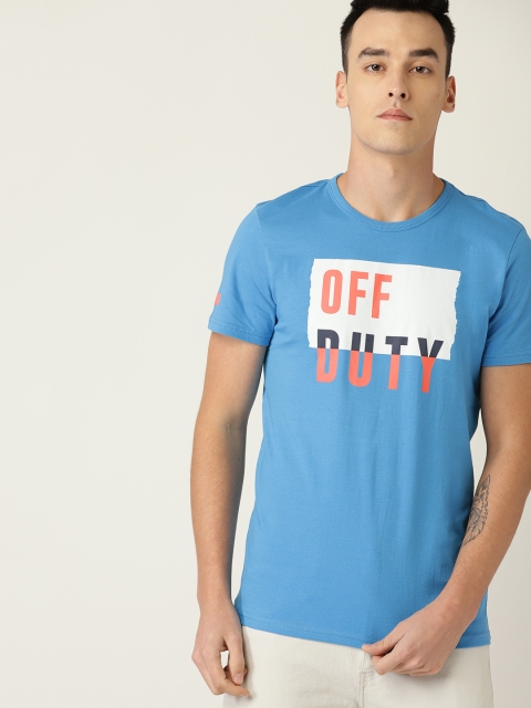 

United Colors of Benetton Men Blue & White Printed Round Neck T-shirt