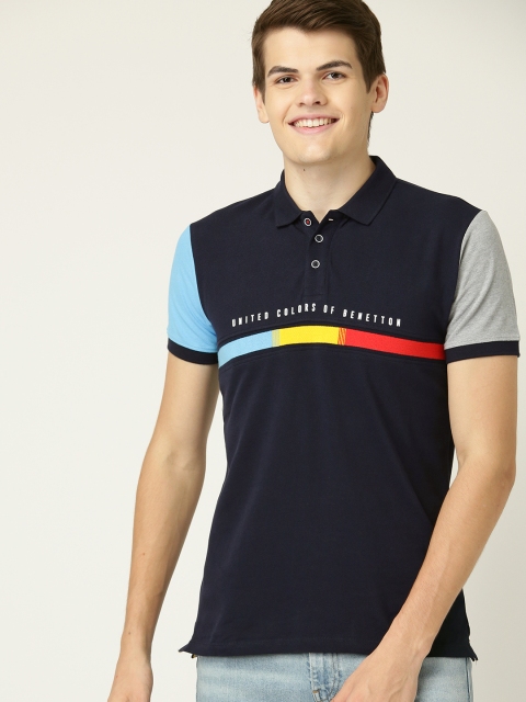 

United Colors of Benetton Men Navy Blue Solid Polo Collar T-shirt
