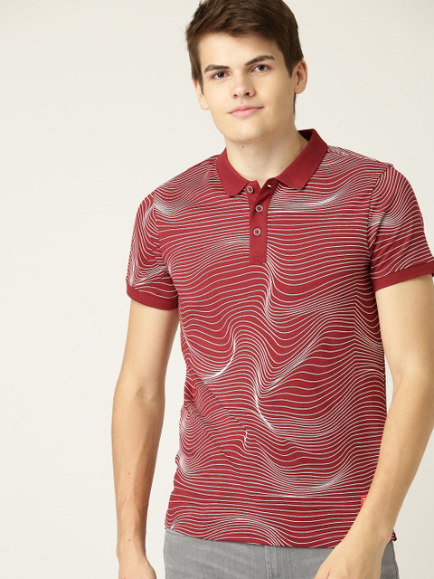 

United Colors of Benetton Men Maroon & White Printed Polo Collar T-shirt
