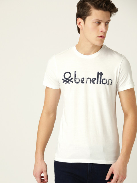 

United Colors of Benetton Men White Printed Round Neck T-shirt