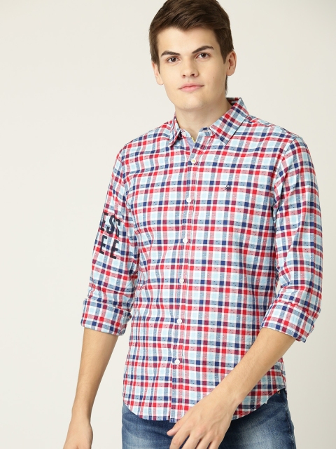 

United Colors of Benetton Men Blue & Red Slim Fit Checked Casual Shirt