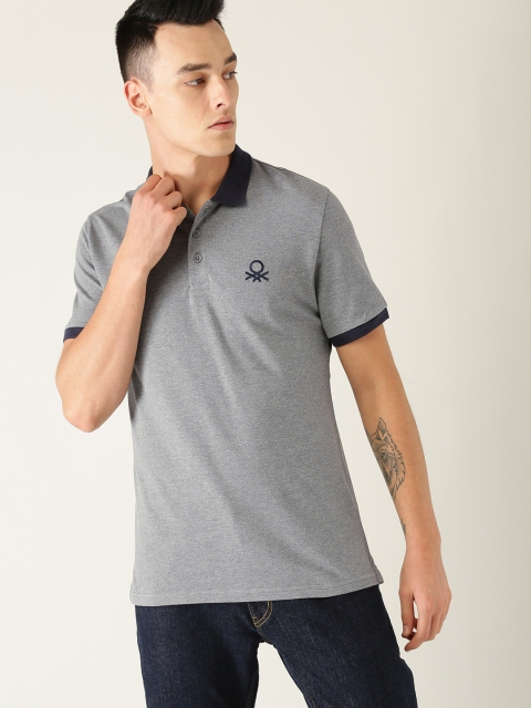 

United Colors of Benetton Men Grey Solid Polo Collar T-shirt