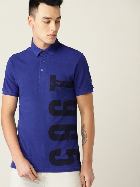 

United Colors of Benetton Men Blue Printed Polo Collar T-shirt
