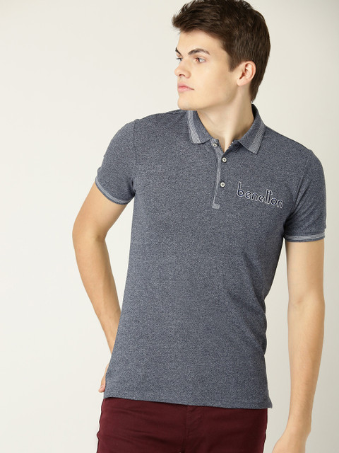 

United Colors of Benetton Men Navy Solid Polo Collar T-shirt, Navy blue