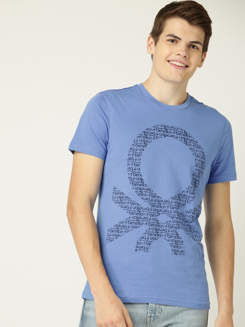 

United Colors of Benetton Men Blue Printed Round Neck T-shirt