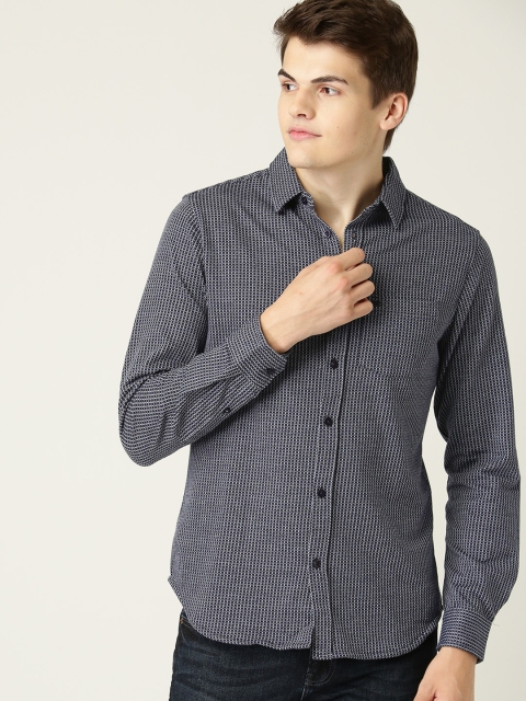 

United Colors of Benetton Men Blue Slim Fit Knitted Self Design Casual Shirt