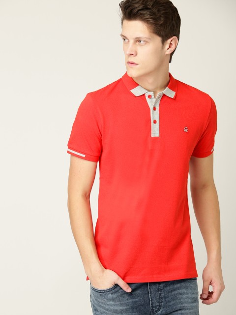 

United Colors of Benetton Men Red Solid Polo Collar T-shirt