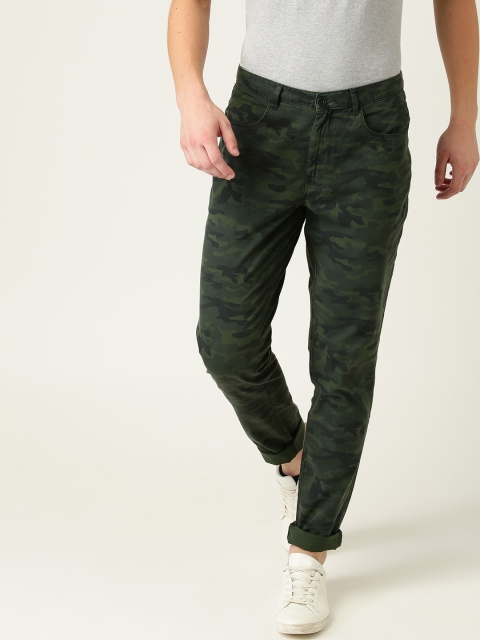 

United Colors of Benetton Men Green & Black Printed Tapered Fit Chinos