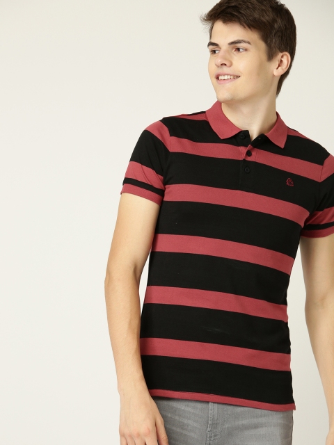 

United Colors of Benetton Men Red & Black Striped Polo Collar T-shirt