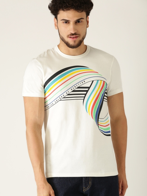 

United Colors of Benetton Men Off-White Printed Round Neck T-shirt