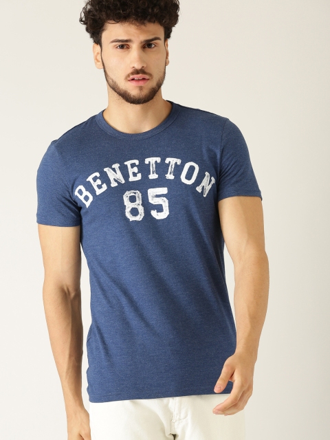 

United Colors of Benetton Men Navy Blue Printed Round Neck T-shirt
