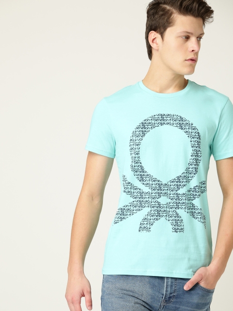 

United Colors of Benetton Men Blue Printed Round Neck T-shirt
