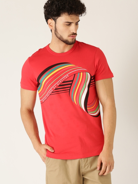 United Colors of Benetton Men Red Printed Round Neck T-shirt