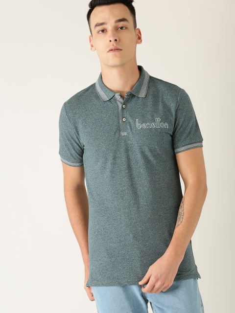 

United Colors of Benetton Men Green Solid Polo Collar T-shirt