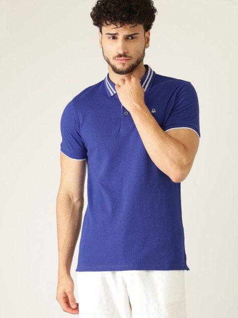 

United Colors of Benetton Men Blue Solid Polo Collar T-shirt