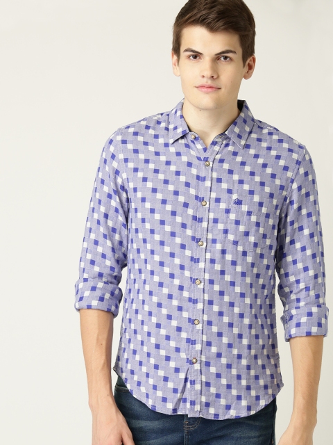 

United Colors of Benetton Men Blue & Off-White Slim Fit Checked Casual Shirt