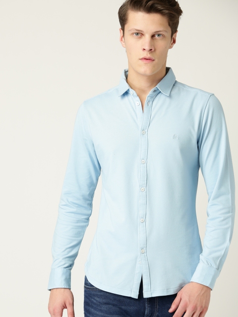

United Colors of Benetton Men Blue Knitted Slim Fit Solid Casual Shirt