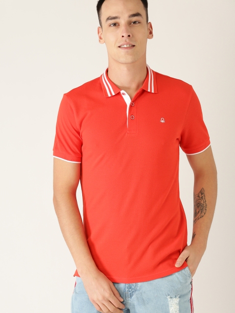 

United Colors of Benetton Men Red Solid Polo Collar T-shirt