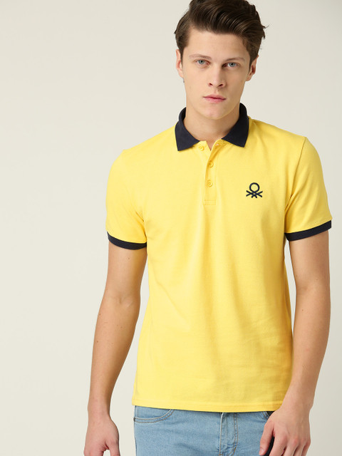 

United Colors of Benetton Men Yellow Solid Polo Collar T-shirt