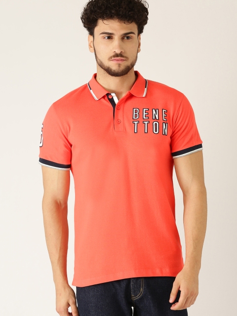 

United Colors of Benetton Men Orange Solid Polo Collar T-shirt