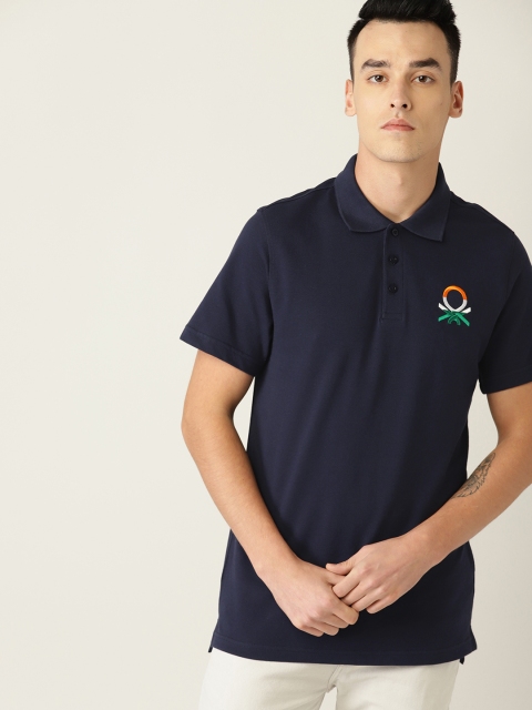 

United Colors of Benetton Men Navy Blue Solid Polo Collar T-shirt