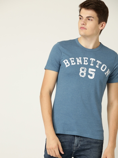 

United Colors of Benetton Men Blue Printed Round Neck T-shirt