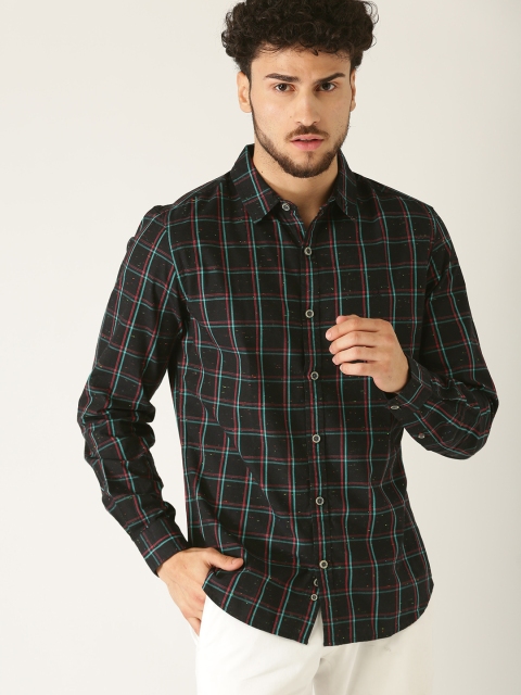 

United Colors of Benetton Men Black & Green Slim Fit Checked Casual Shirt