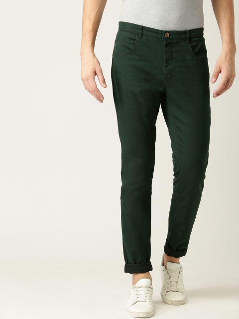 

United Colors of Benetton Men Green Tapered Fit Solid Regular Trousers