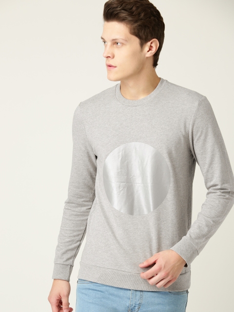 

United Colors of Benetton Men Grey Melange Printed Sweatshirt