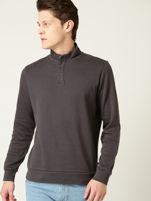 

United Colors of Benetton Men Charcoal Grey Solid Sweatshirt