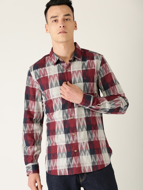 

United Colors of Benetton Men Maroon & Grey Slim Fit Checked Casual Shirt