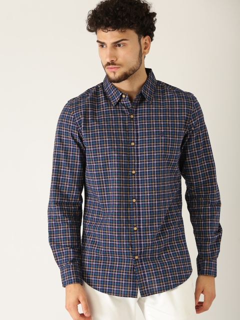 

United Colors of Benetton Men Purple & Green Slim Fit Dobby Weave Checked Casual Shirt