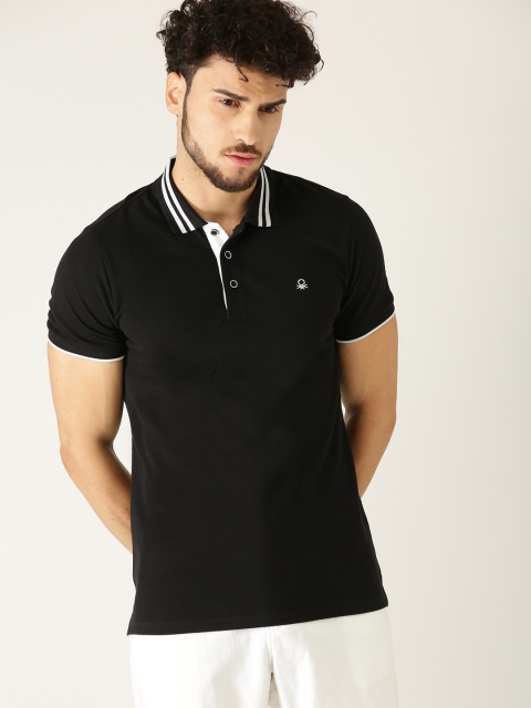 

United Colors of Benetton Men Black Solid Polo Collar T-shirt