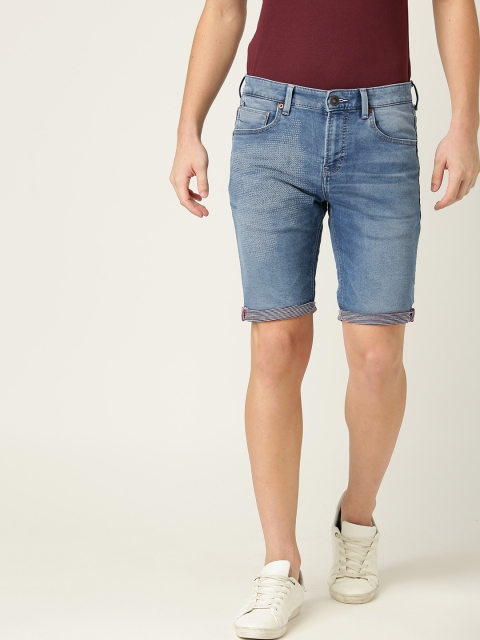 

United Colors of Benetton Men Blue Textured Slim Fit Denim Shorts