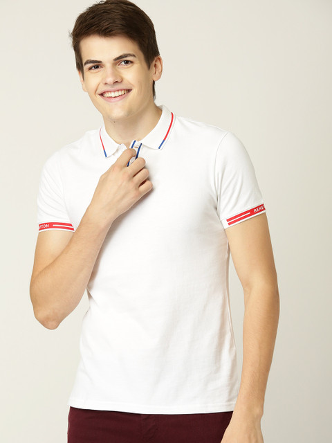 

United Colors of Benetton Men White Solid Polo Collar T-shirt