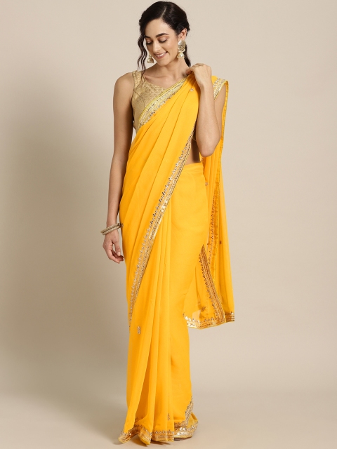 

Geroo Jaipur Yellow Gota Patti Hand Embroidered Pure Georgette Saree, Mustard