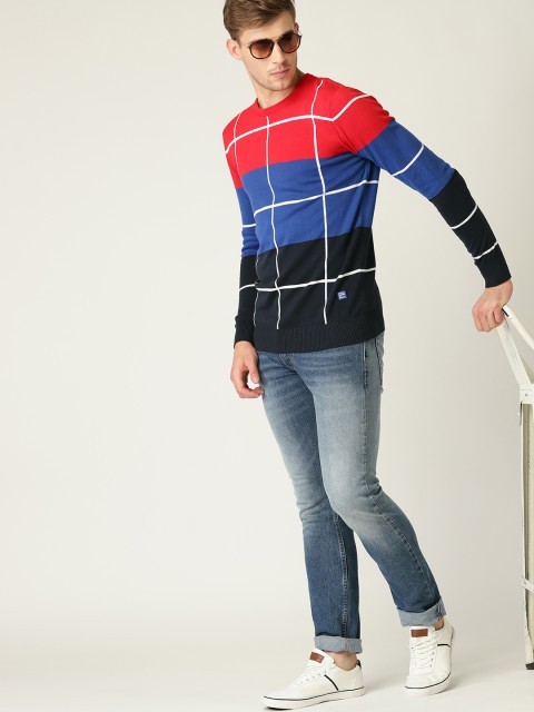 

United Colors of Benetton Men Red & Blue Checked Sweater