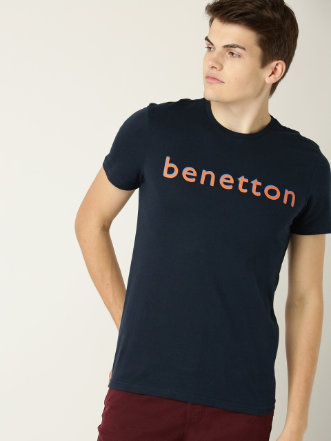 

United Colors of Benetton Men Navy Blue Printed Round Neck T-shirt