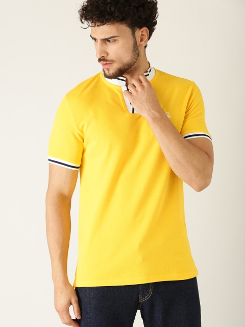 

United Colors of Benetton Men Yellow Solid Stand Collar T-shirt
