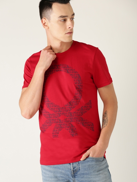 United Colors of Benetton Men Red Printed Round Neck T-shirt