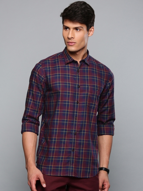 

Louis Philippe Sport Men Navy Blue & Red Super Slim Fit Checked Casual Shirt