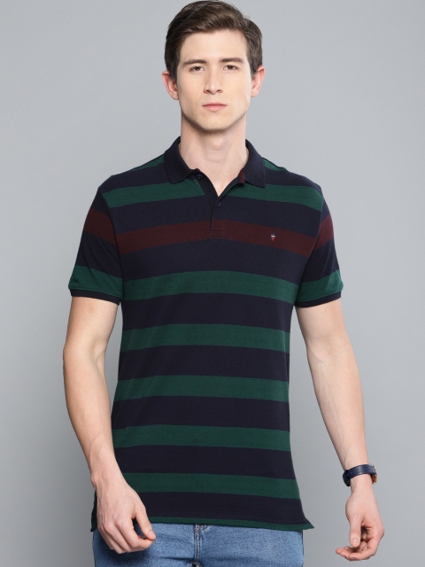 

Louis Philippe Sport Men Navy Blue & Green Striped Slim Fit Polo Collar T-shirt