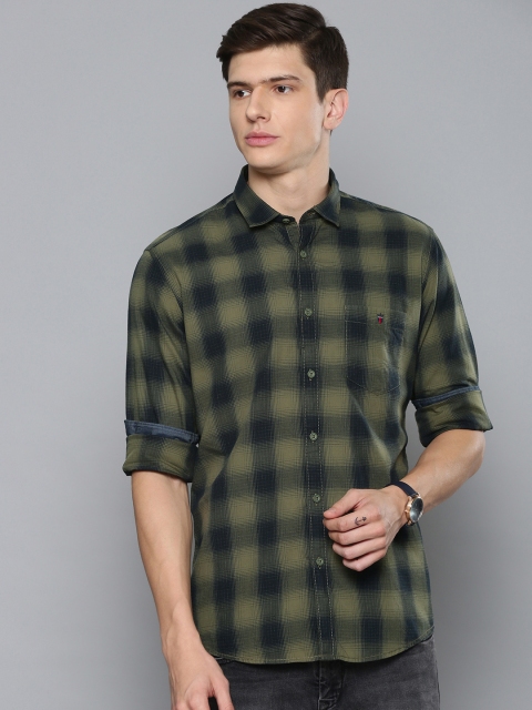 

Louis Philippe Jeans Men Green & Navy Blue Slim Fit Checked Casual Shirt