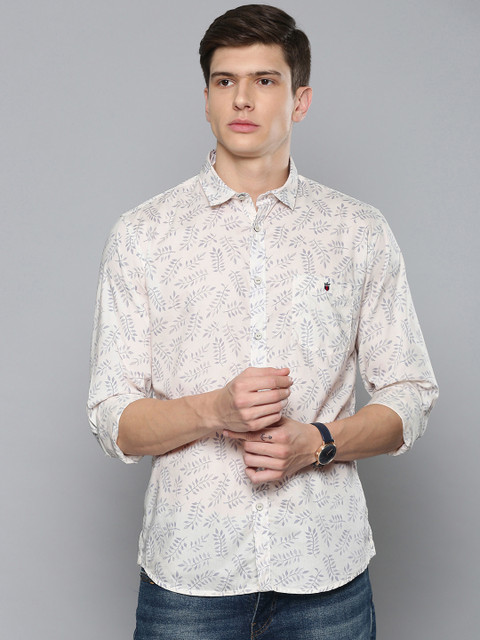 

Louis Philippe Jeans Men Off-White & Grey Super Slim Fit Printed Casual Shirt